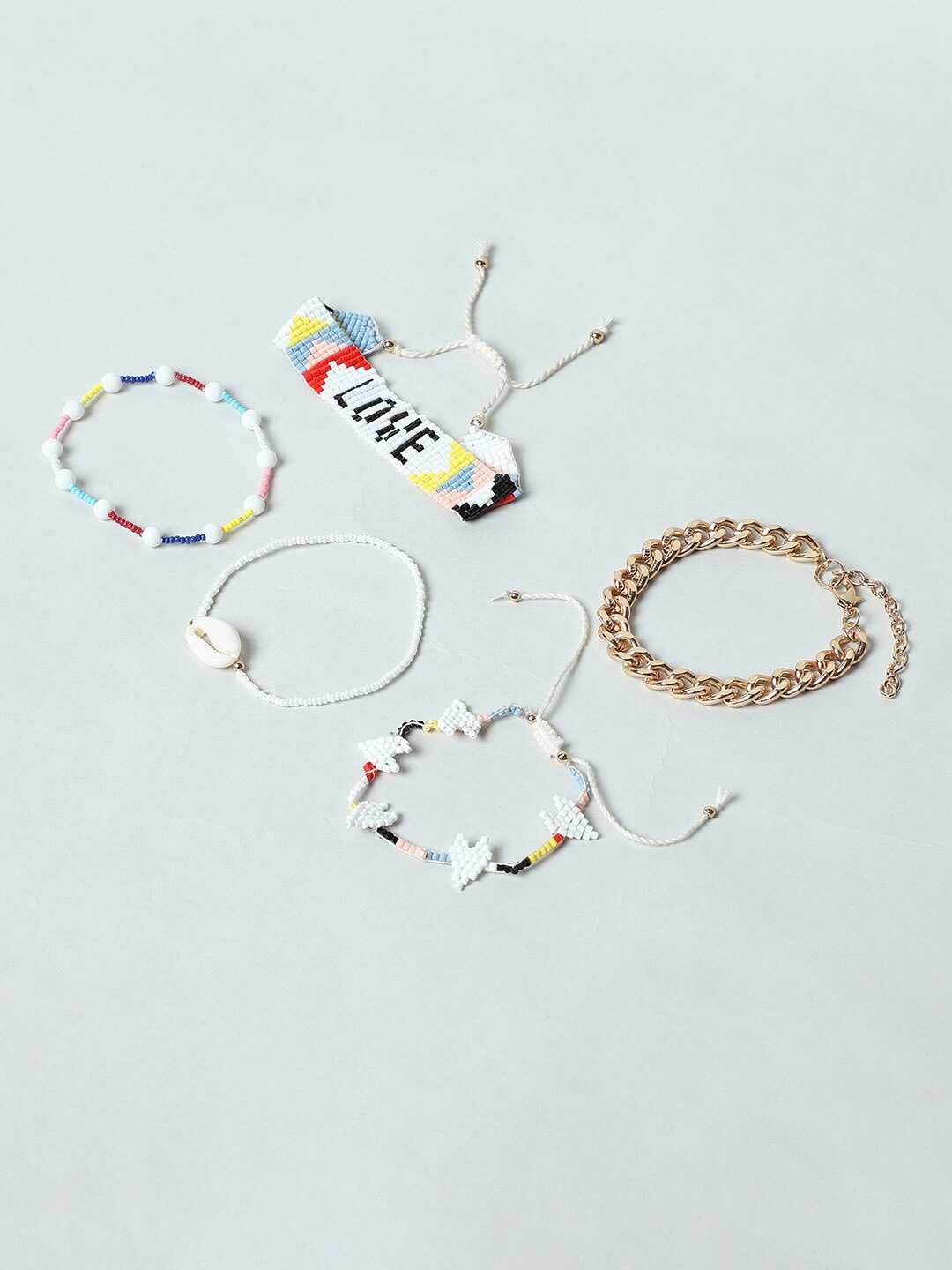 

ONLY Women Pack of 5 White & Mustard Bangle-Style Bracelet