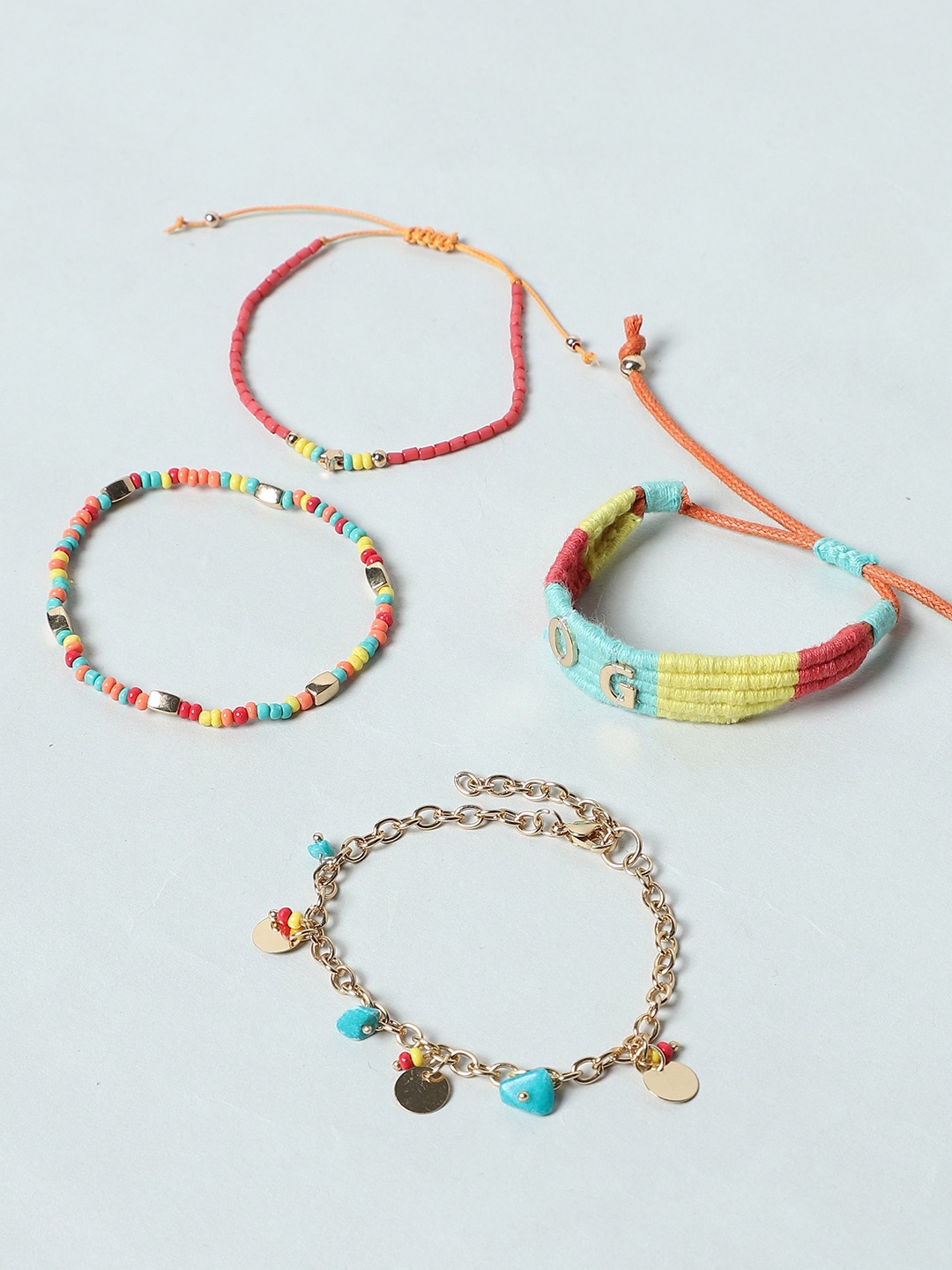 

ONLY Women Pack of 4 Gold-Toned & Pink Link Bracelet