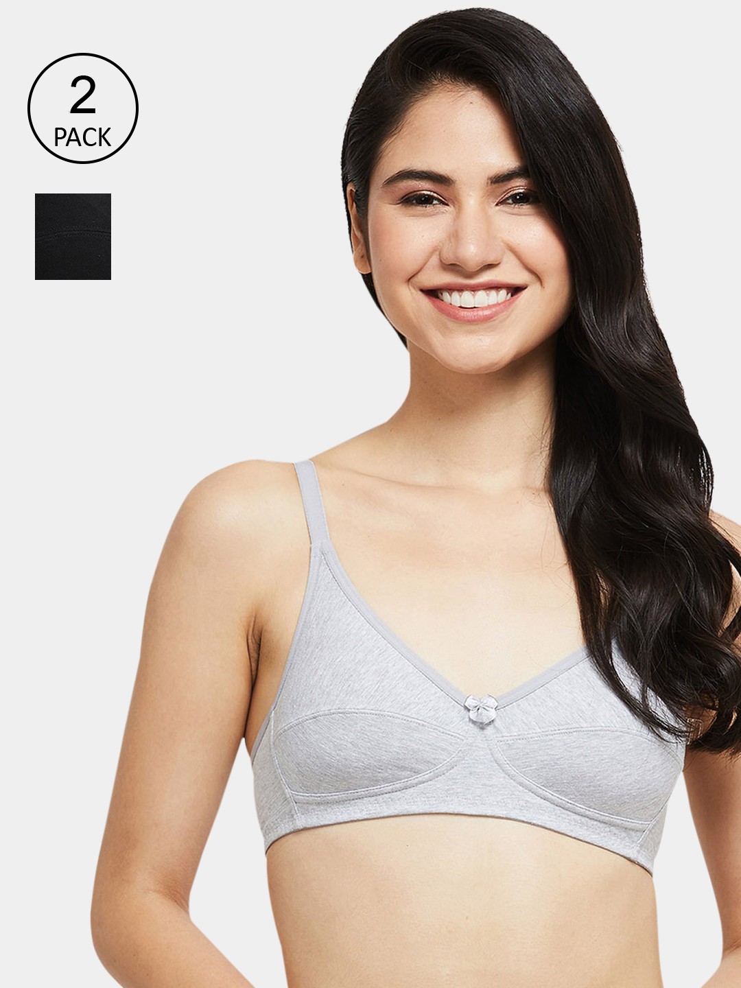 

max Pack Of 2 Black & Grey Solid Everyday Bras - Non-Wired Non-Padded