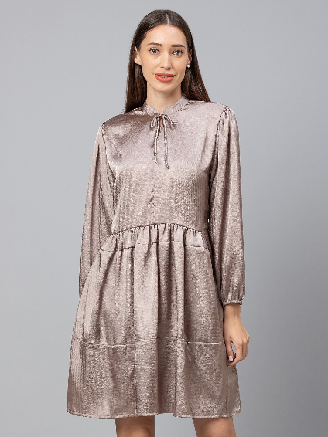 

Globus Women Beige Tie-Up Neck A-Line Dress