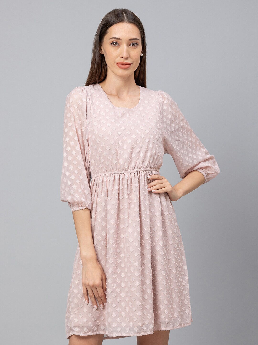 

Globus Women Pink Self Design Georgette Dress