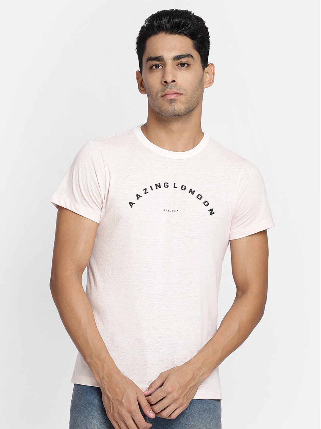 

Aazing London Men Peach-Coloured Typography Printed T-shirt
