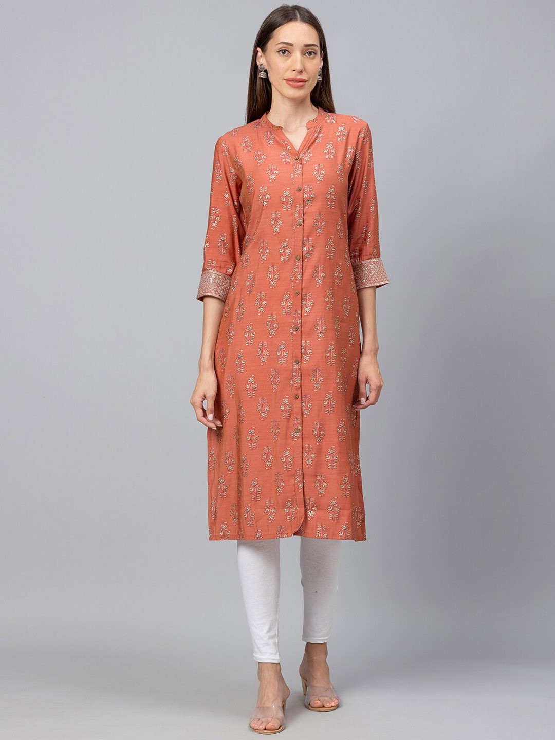 

Globus Women Rust Floral Printed Kurta