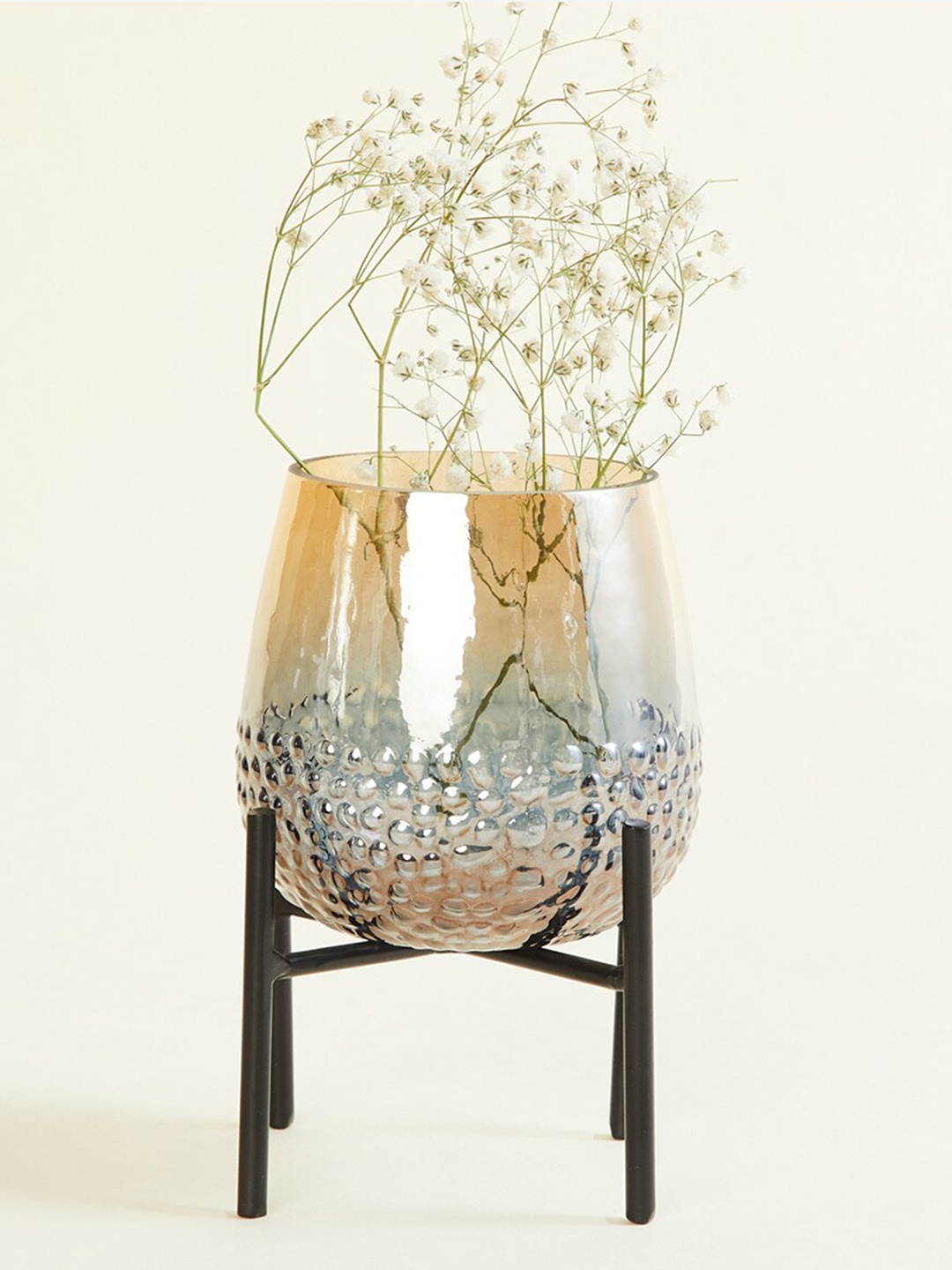 

Home Centre Gold-Toned & Silver-Toned Glass Vase with Stand