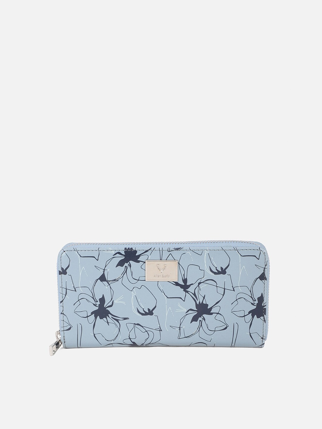 

Allen Solly Women Blue & Black Floral Printed PU Zip Around Wallet