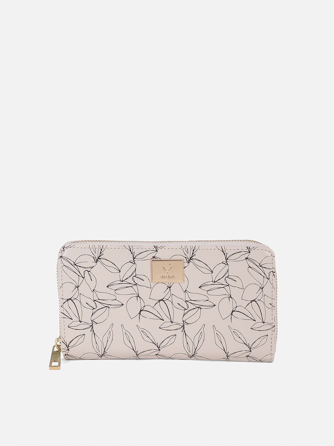 

Allen Solly Women Beige & Black Floral Printed PU Zip Around Wallet