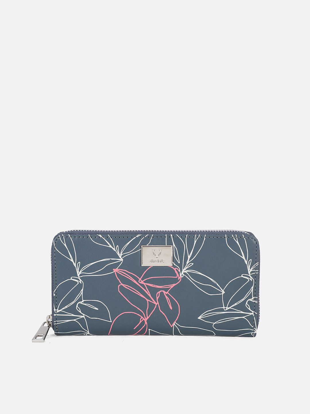 

Allen Solly Women Navy Blue & White Floral Printed PU Zip Around Wallet