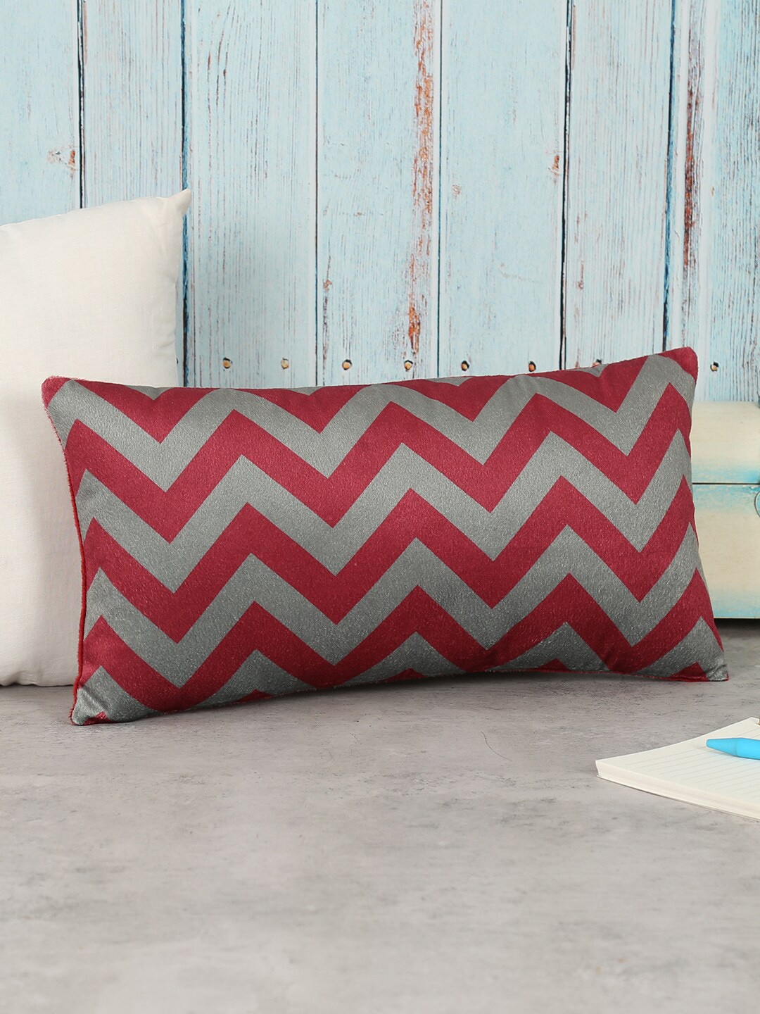 

India Circus by Krsnaa Mehta Red Ethnic Motifs Velvet Rectangle Cushion Cover