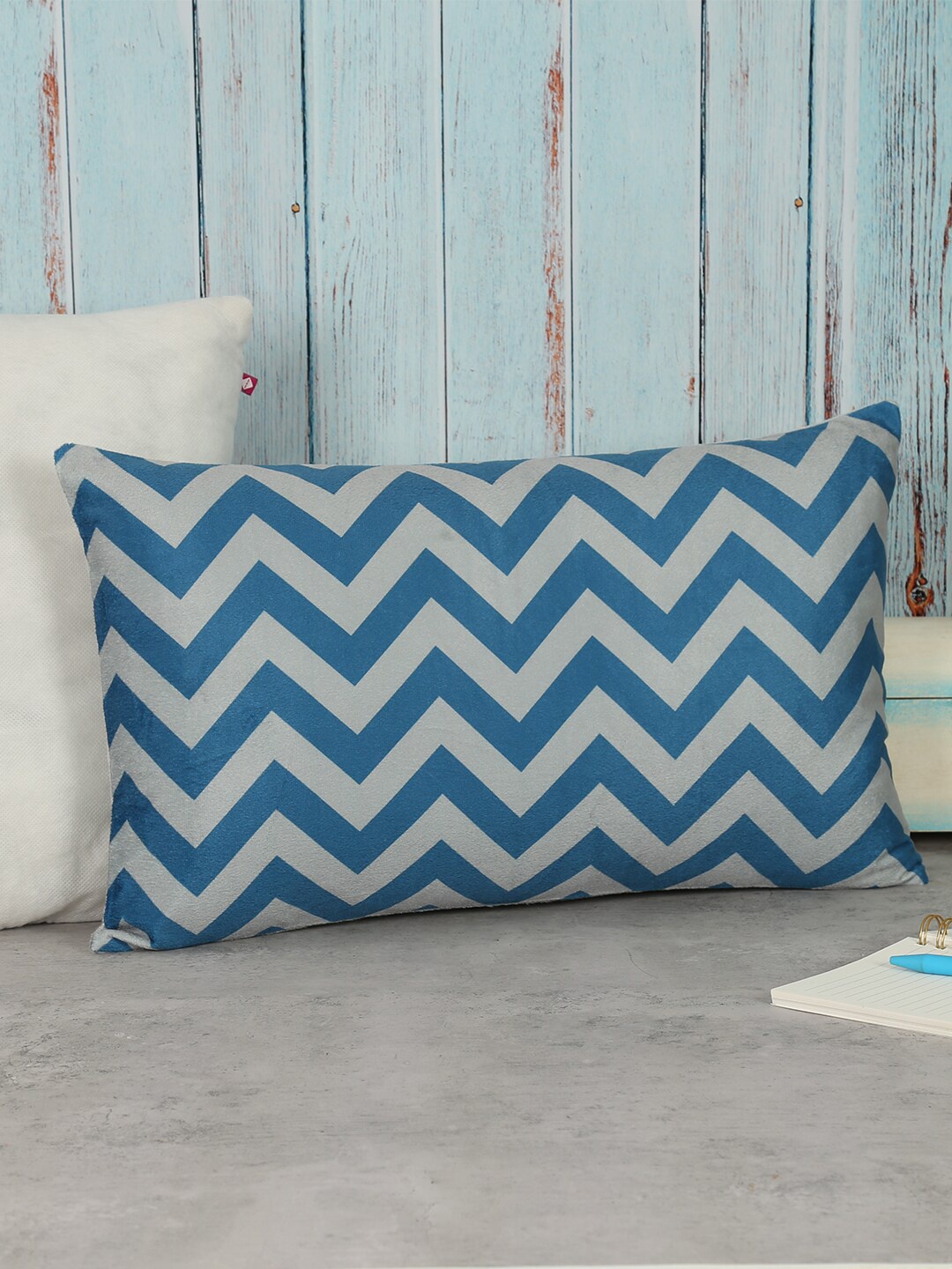 

India Circus by Krsnaa Mehta Blue Geometric Velvet Rectangle Cushion Covers