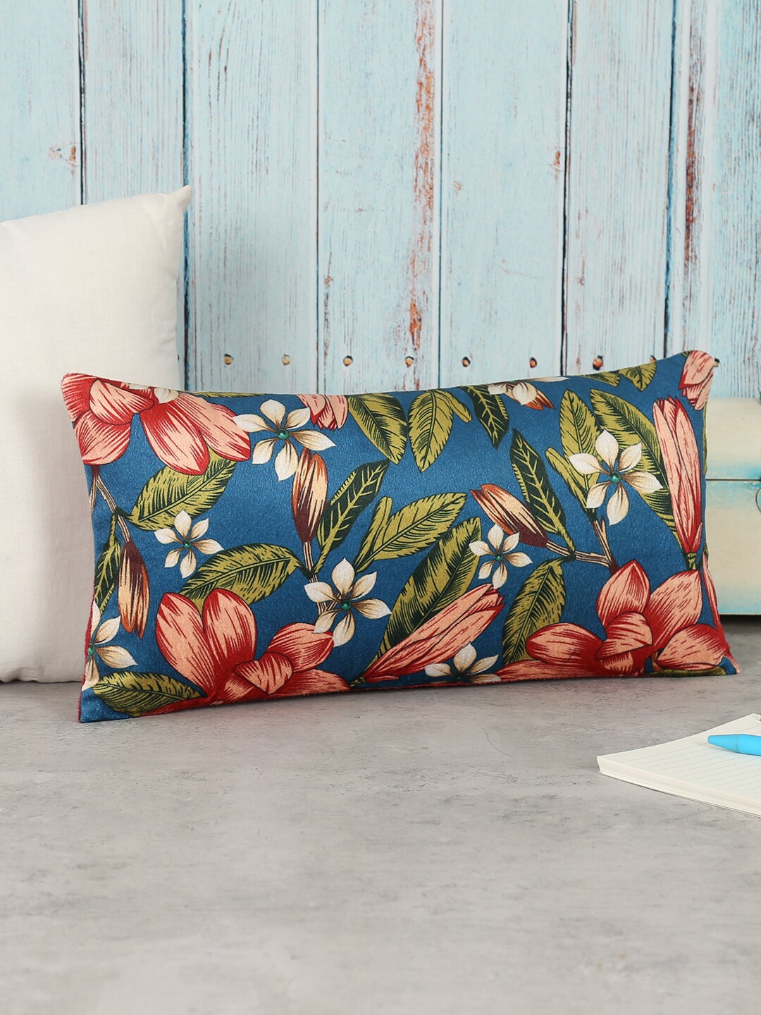 

India Circus by Krsnaa Mehta Blue Floral Velvet Rectangle Cushion Covers
