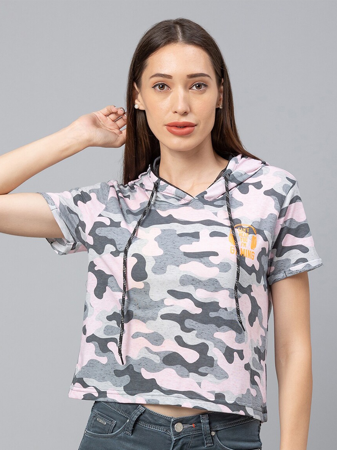

Globus Women Pink & Grey Camouflage Printed T-shirt