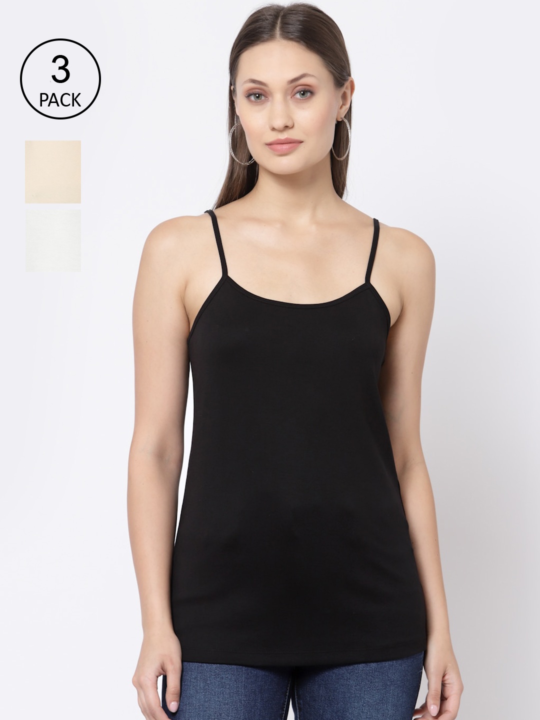 

YOONOY Women Pack Of 3 Solid Organic Cotton Stretchable Camisoles, Black