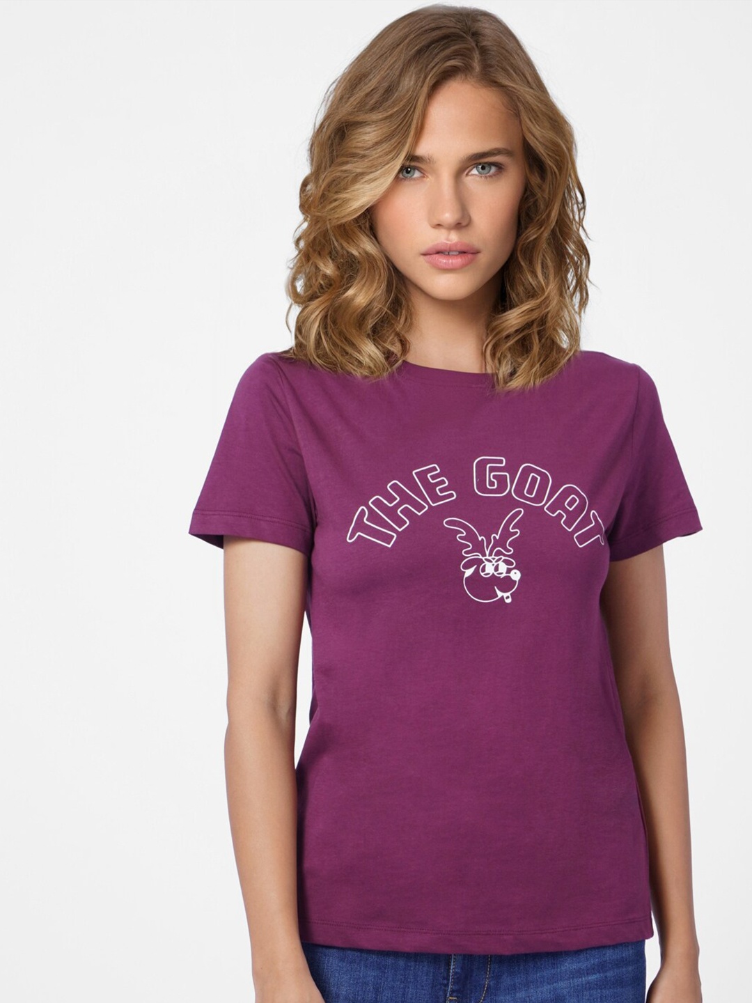 

ONLY Women Purple Typography Printed T-shirt