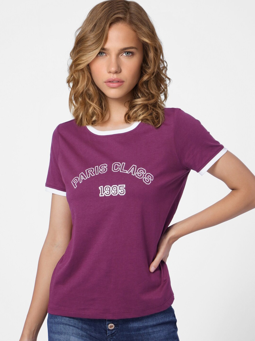 

ONLY Women Purple Typography Applique T-shirt