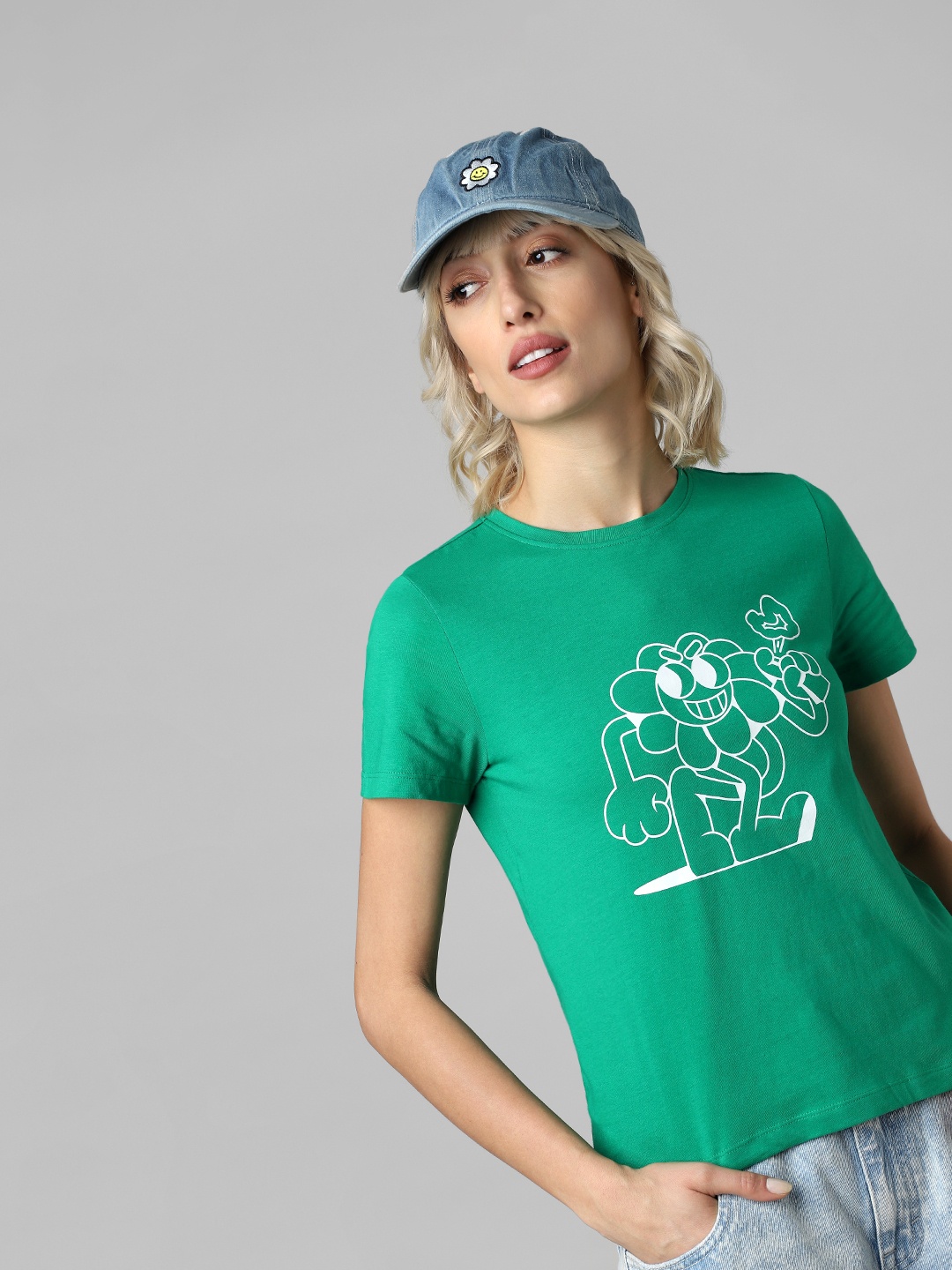 

ONLY Women Green & White Printed T-shirt