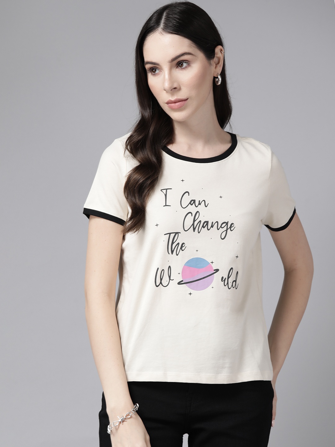 

ONLY Typography Printed Pure Cotton T-shirt, Off white