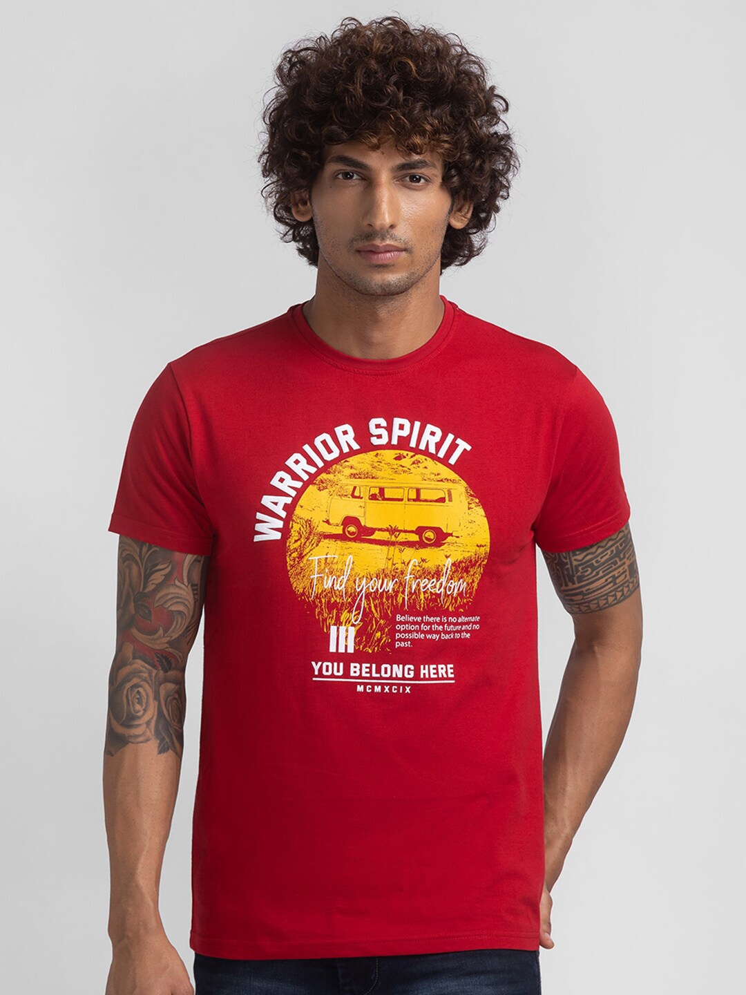 

Globus Men Maroon Typography Printed Pure Cotton T-shirt