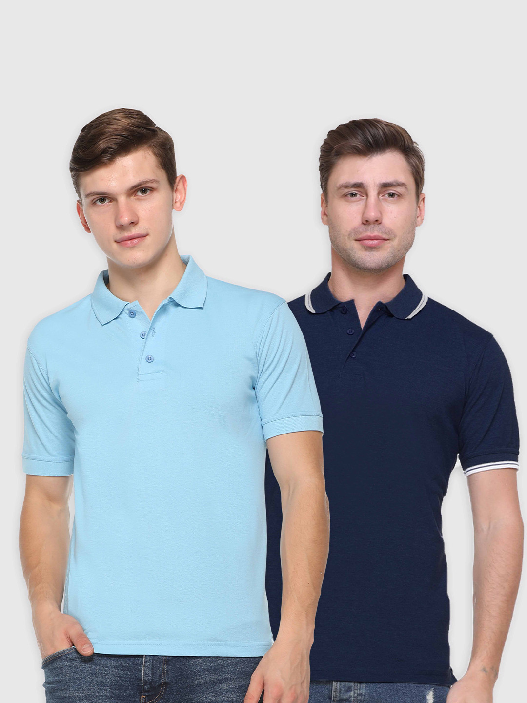 

Kanvin Men Blue & Navy Blue Pack of 2 Polo Collar T-shirt