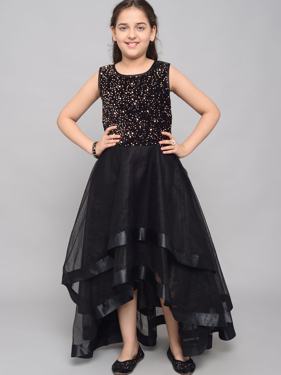 

White World Black Embellished Net Ethnic Maxi Dress