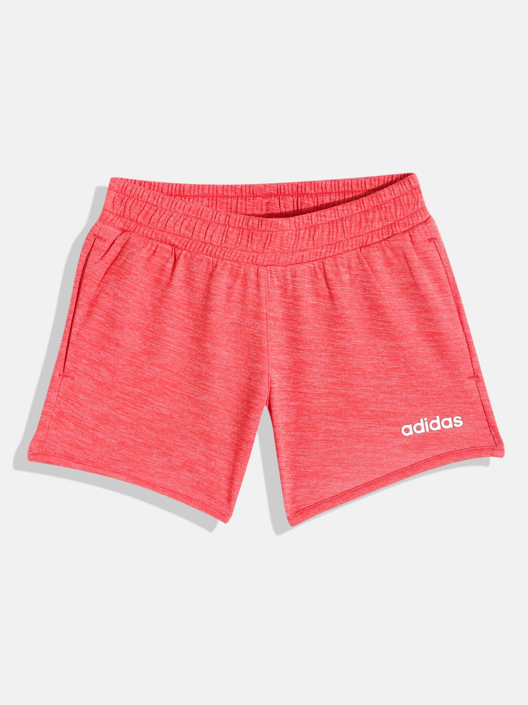 

ADIDAS Girls Coral Red Brand Logo Detail Melange Effect Sports Shorts