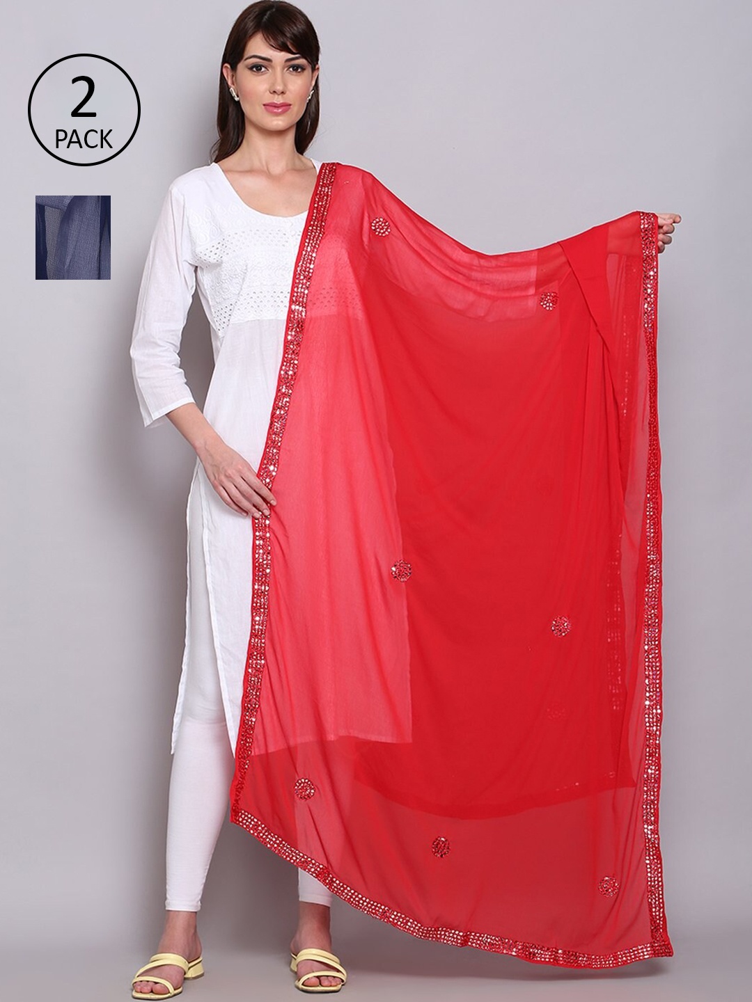 

Miaz Lifestyle Set Of 2 Blue & Red Dupatta with Mirror Work