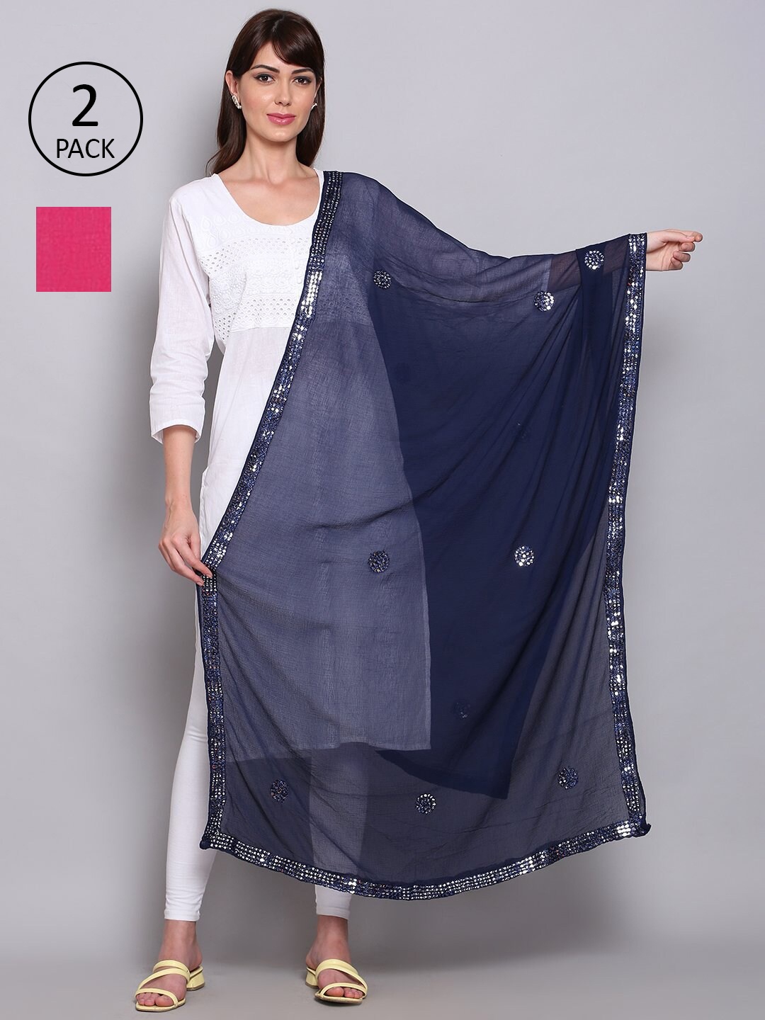 

Miaz Lifestyle Set of 2 Blue & Pink Dupatta with Mirror Work
