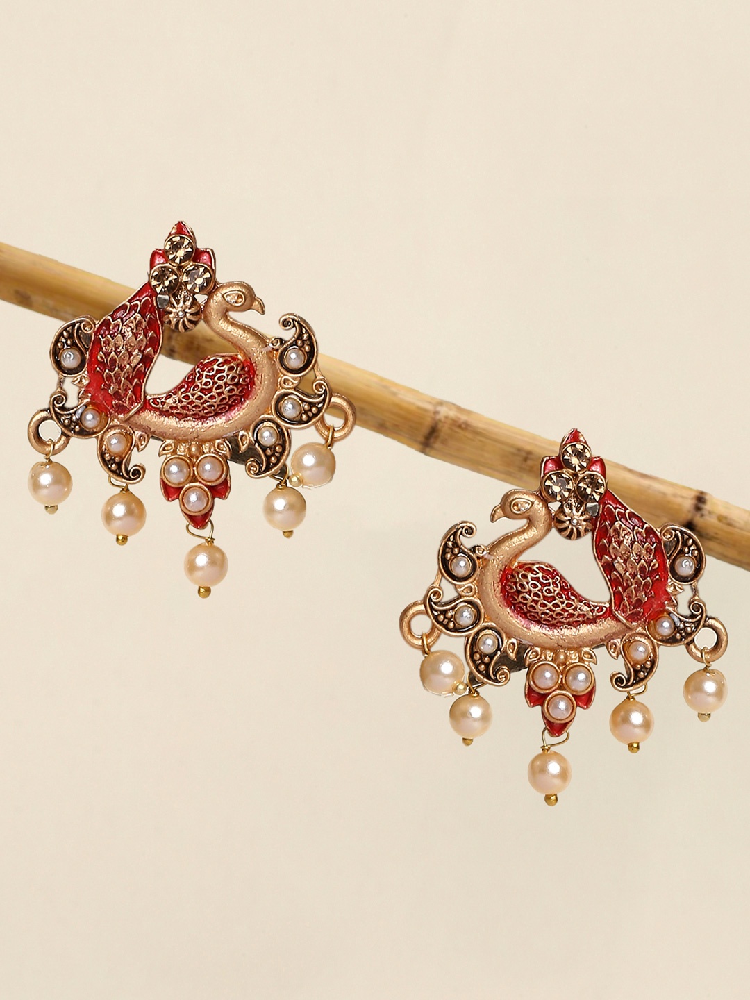 

OOMPH Gold-Toned Peacock Shaped Drop Earrings