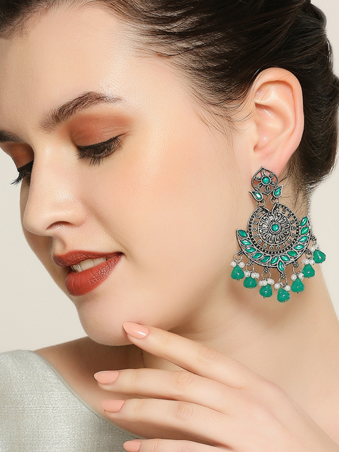

OOMPH Green Floral Chandbalis Earrings