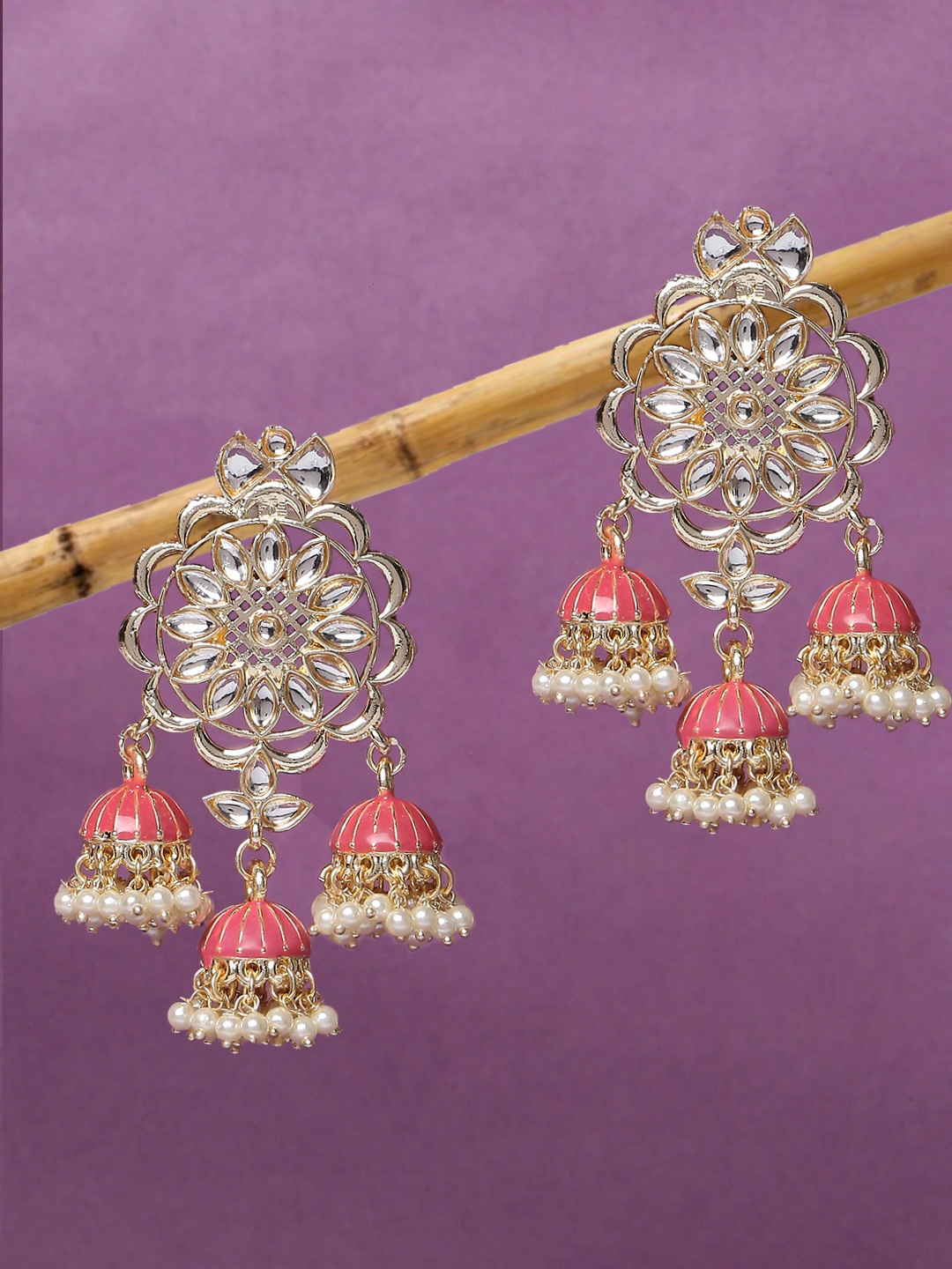 

OOMPH Gold-Toned Floral Jhumkas Earrings