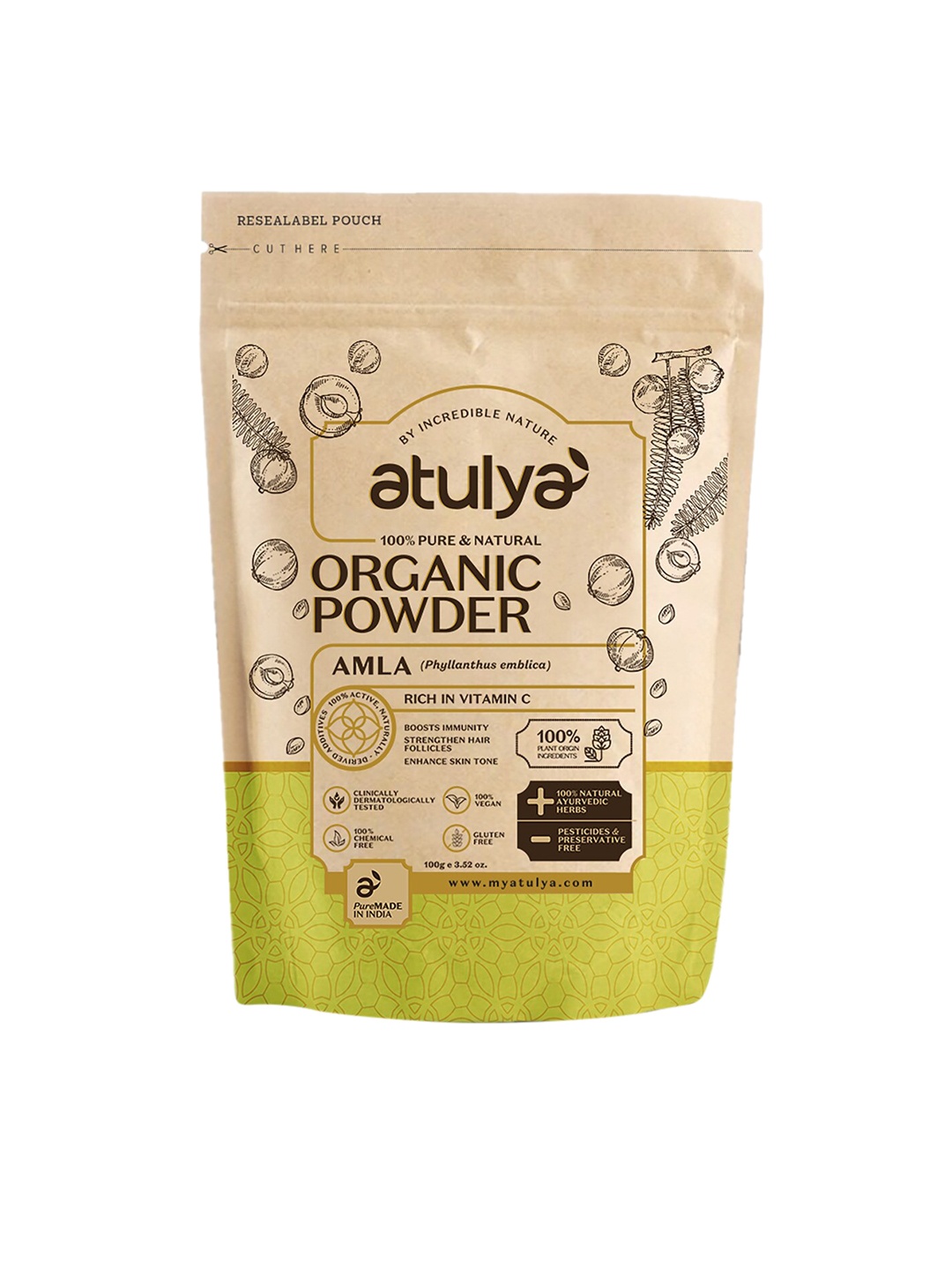 

Atulya 100% Pure & Natural Amla Organic Powder for Hair & Skin - 100 g, Brown