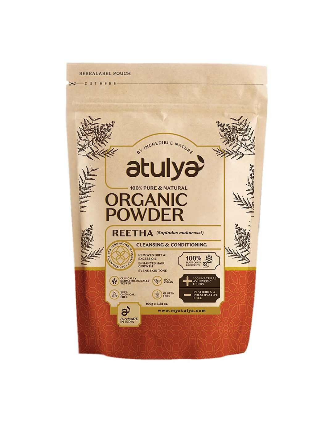 

Atulya 100% Pure & Natural Reetha Organic Powder for Cleansing - 100 g, Brown