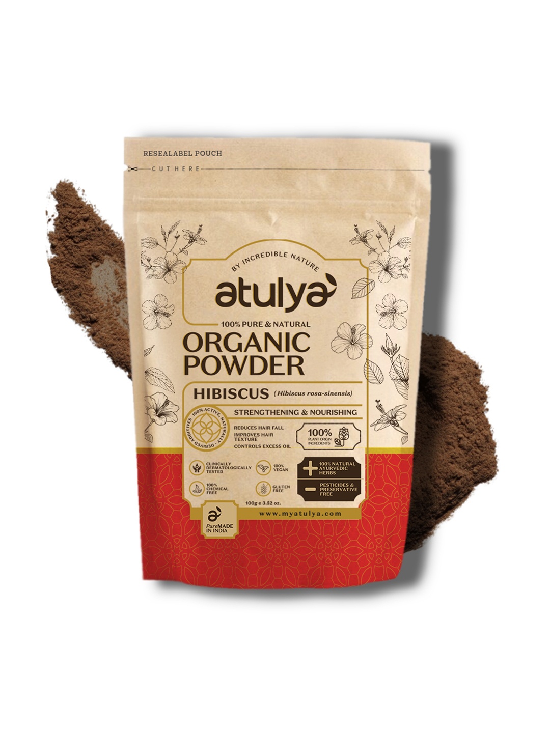 

Atulya 100% Pure & Natural Hibiscus Organic Powder for Strengthening - 100 g, Brown