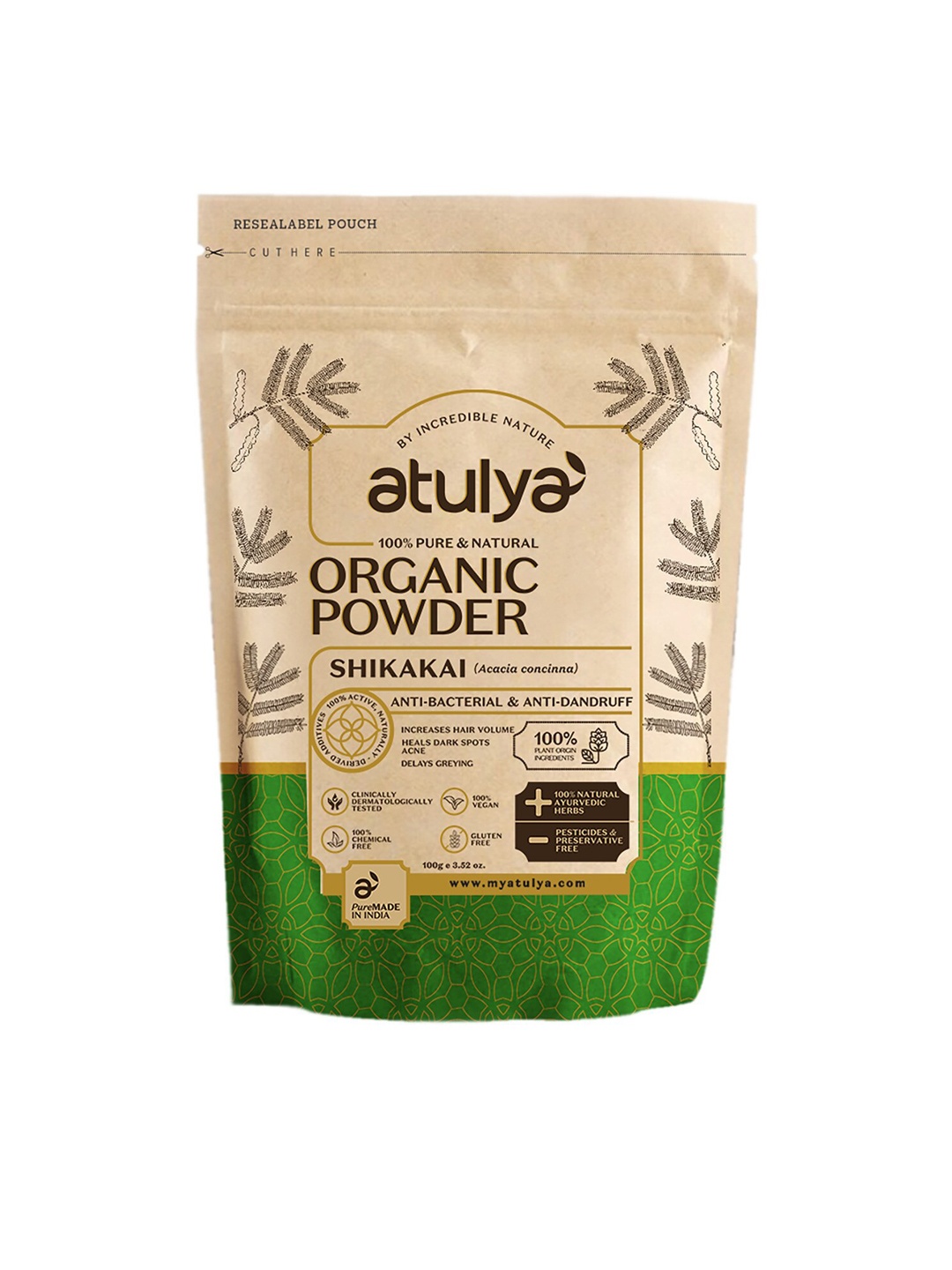 

Atulya Pure & Natural Shikakai Organic Hair Powder for Anti-Dandruff - 100 g, Brown