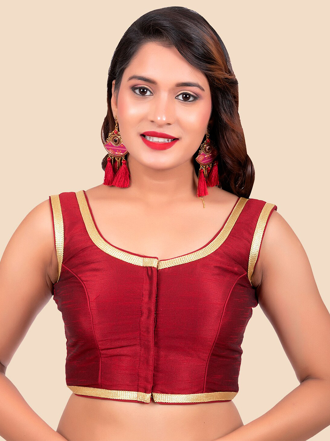 

FEMMIBELLA Maroon Solid Padded Readymade Saree Blouse