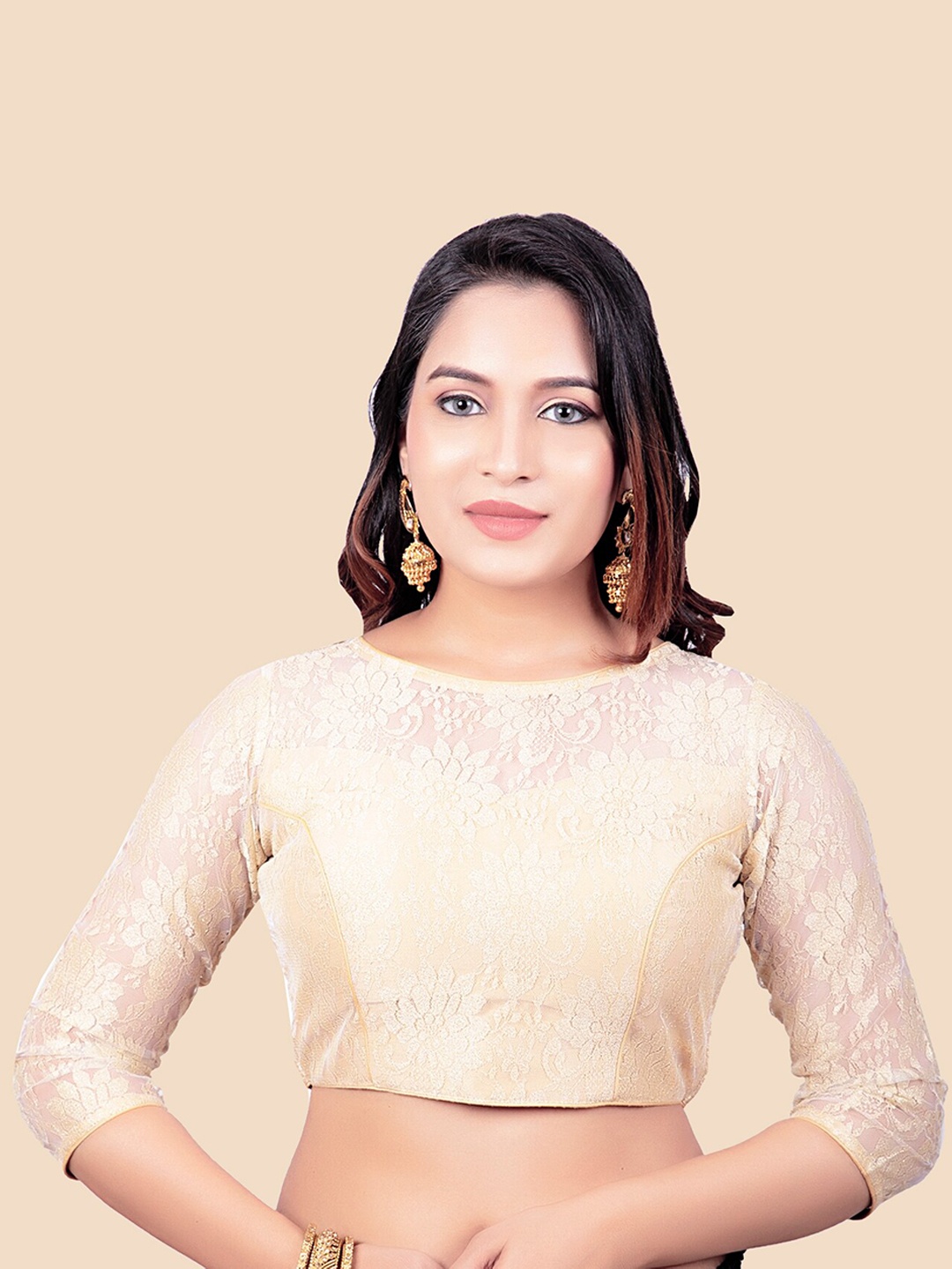 

FEMMIBELLA Women Silk Gold Colored Woven Design Saree Blouse