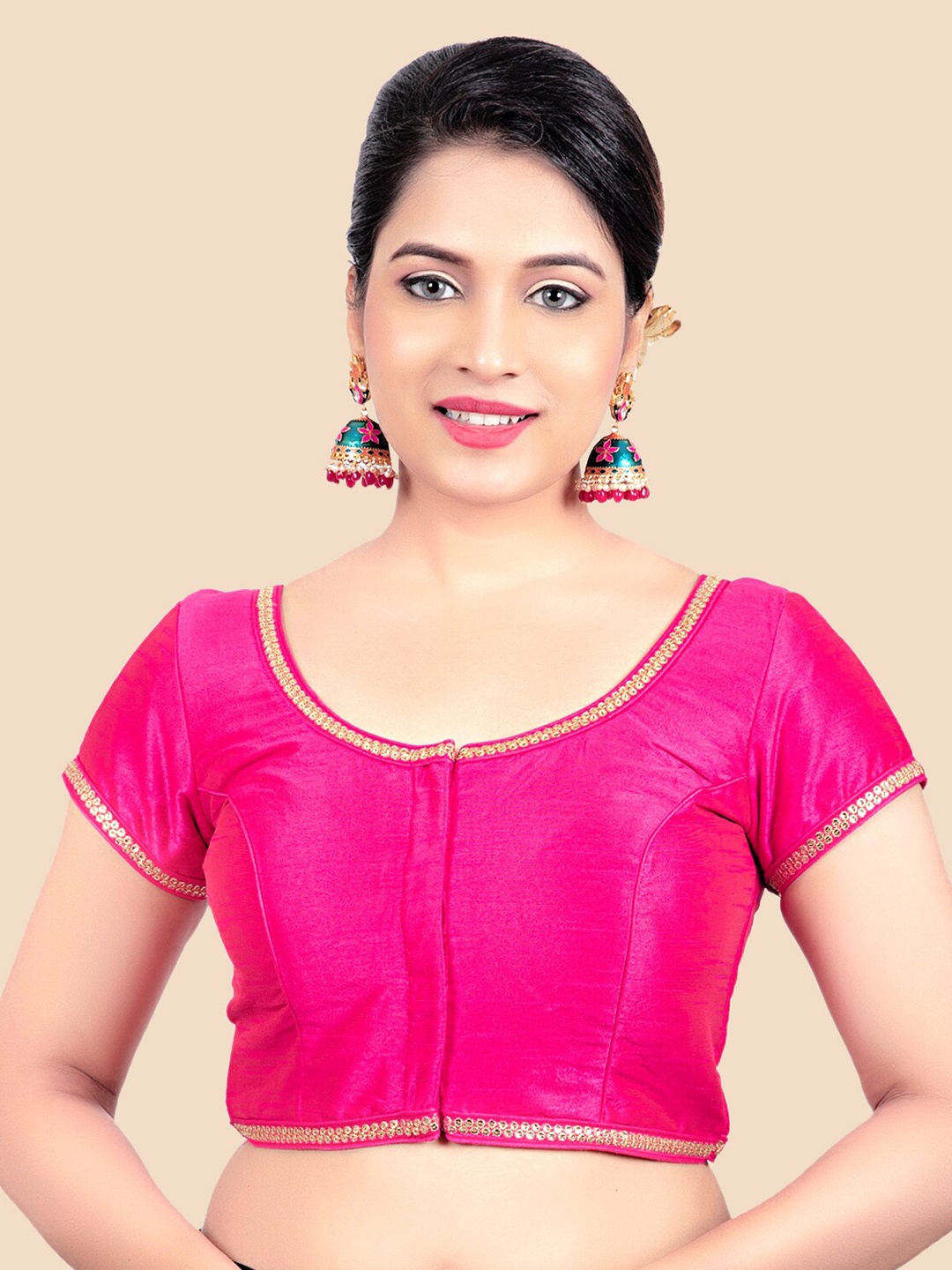 

FEMMIBELLA Women Pink Dupion Silk Princess Cut Padded Saree Blouse