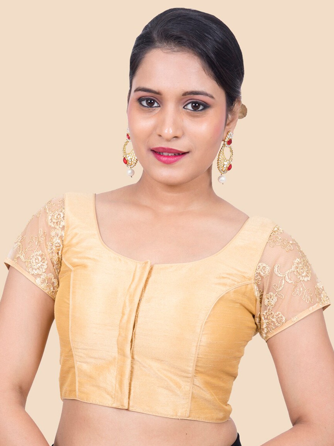 

FEMMIBELLA Women Gold-Colored Solid Padded Readymade Saree Blouse
