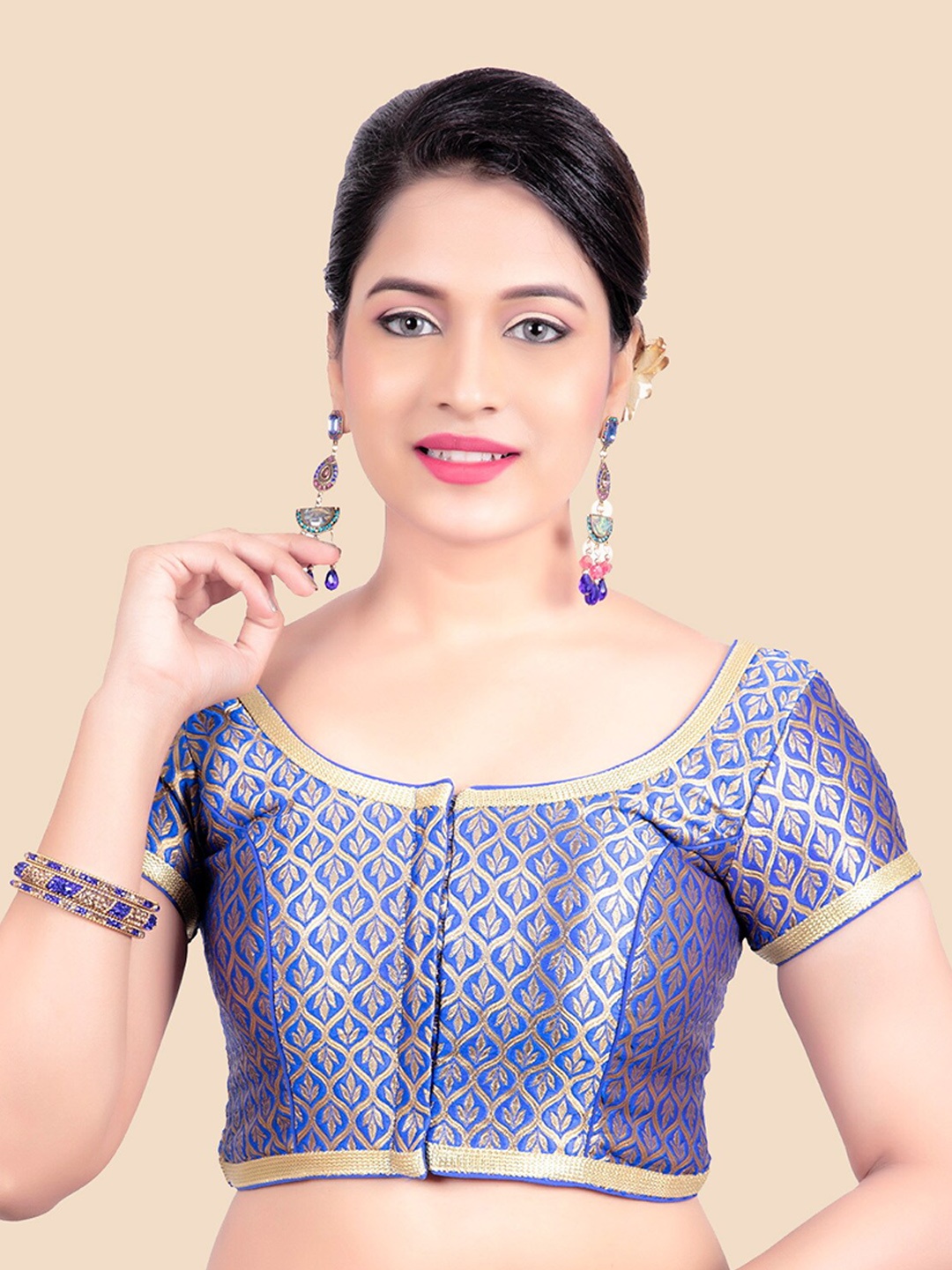 

FEMMIBELLA Women Blue Woven Design Readymade Saree Blouse
