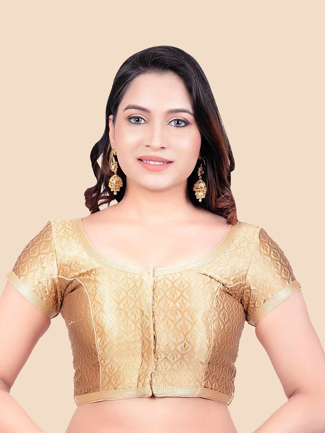

FEMMIBELLA Gold Coloured Woven Design Saree Blouse