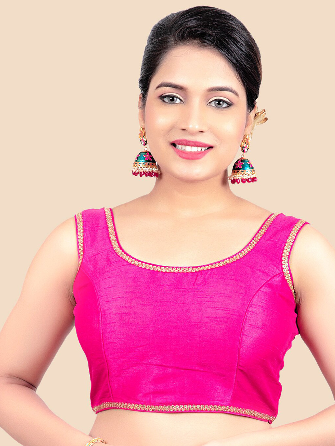 

FEMMIBELLA Pink Solid Padded Saree Blouse