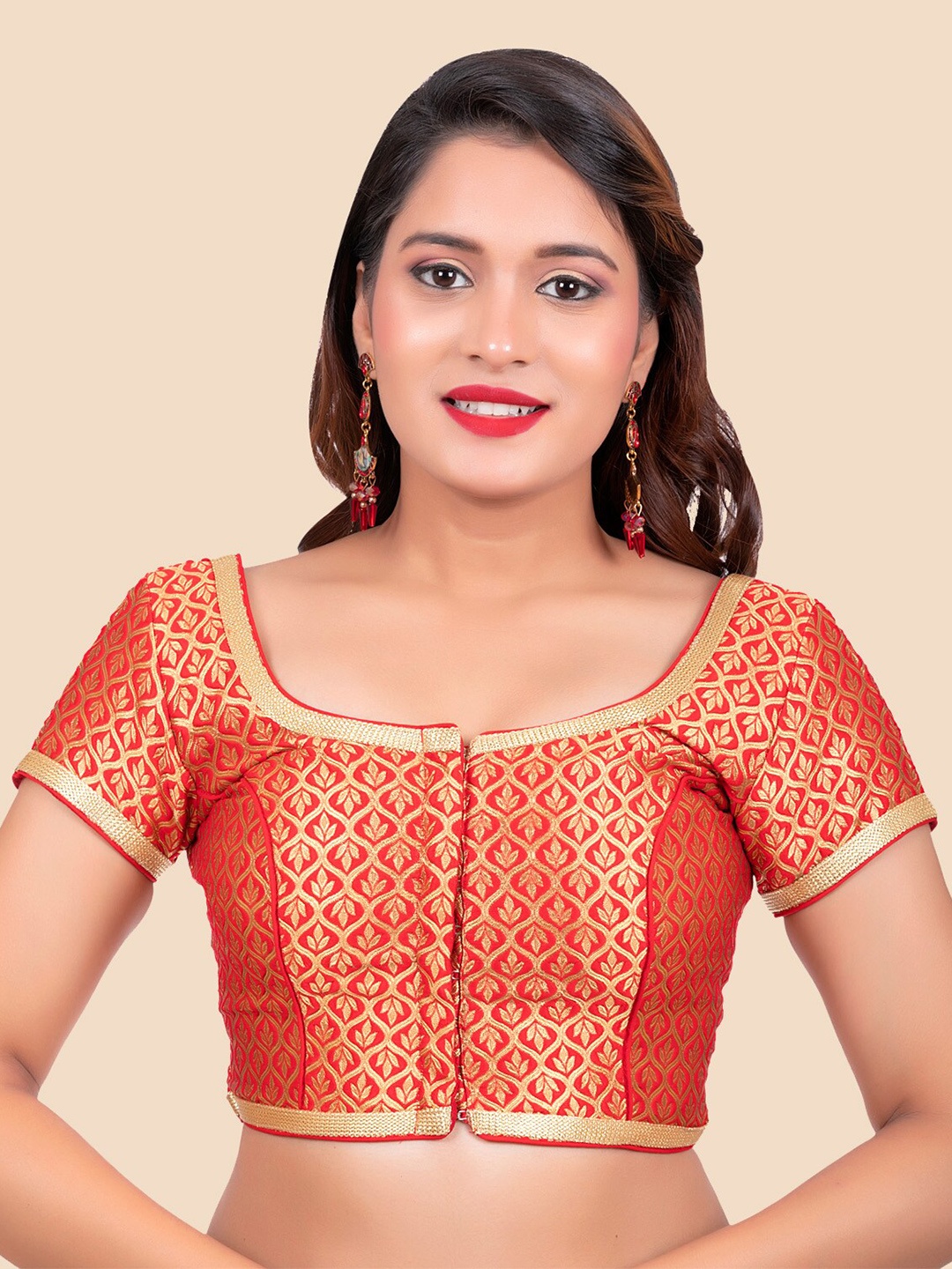 

FEMMIBELLA Women Red Woven Design Padded Readymade Saree Blouse