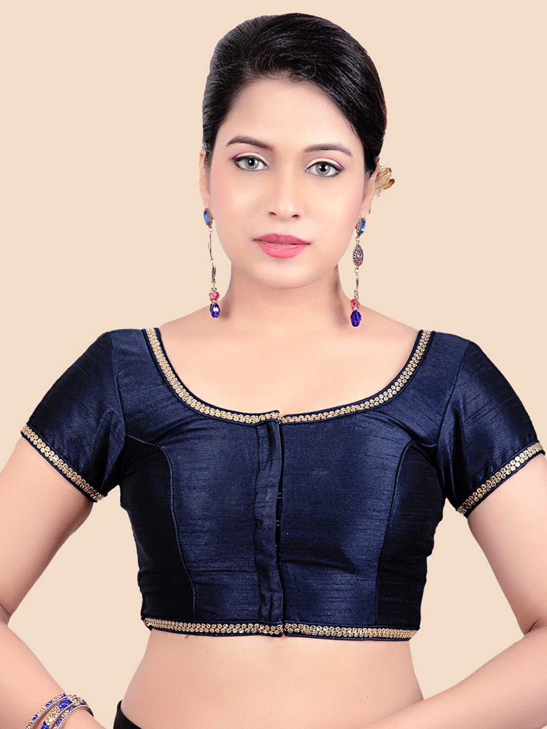 

FEMMIBELLA Women Navy Blue Readymade Saree Blouse