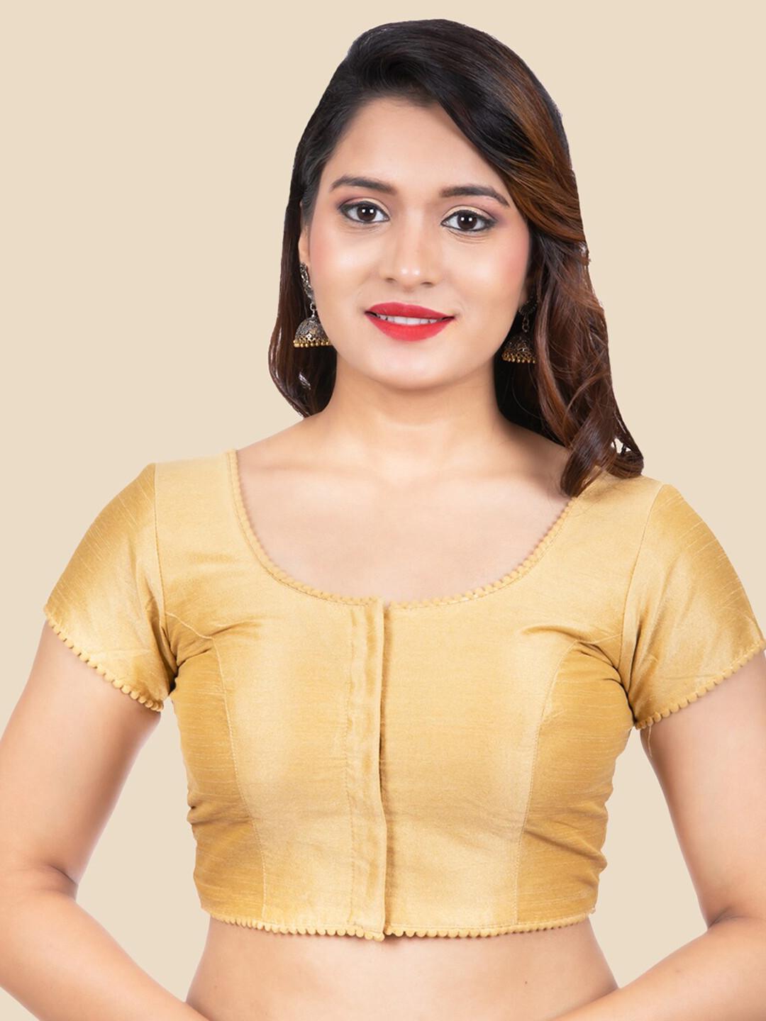 

FEMMIBELLA Women Gold Solid Raw Silk Saree Blouse