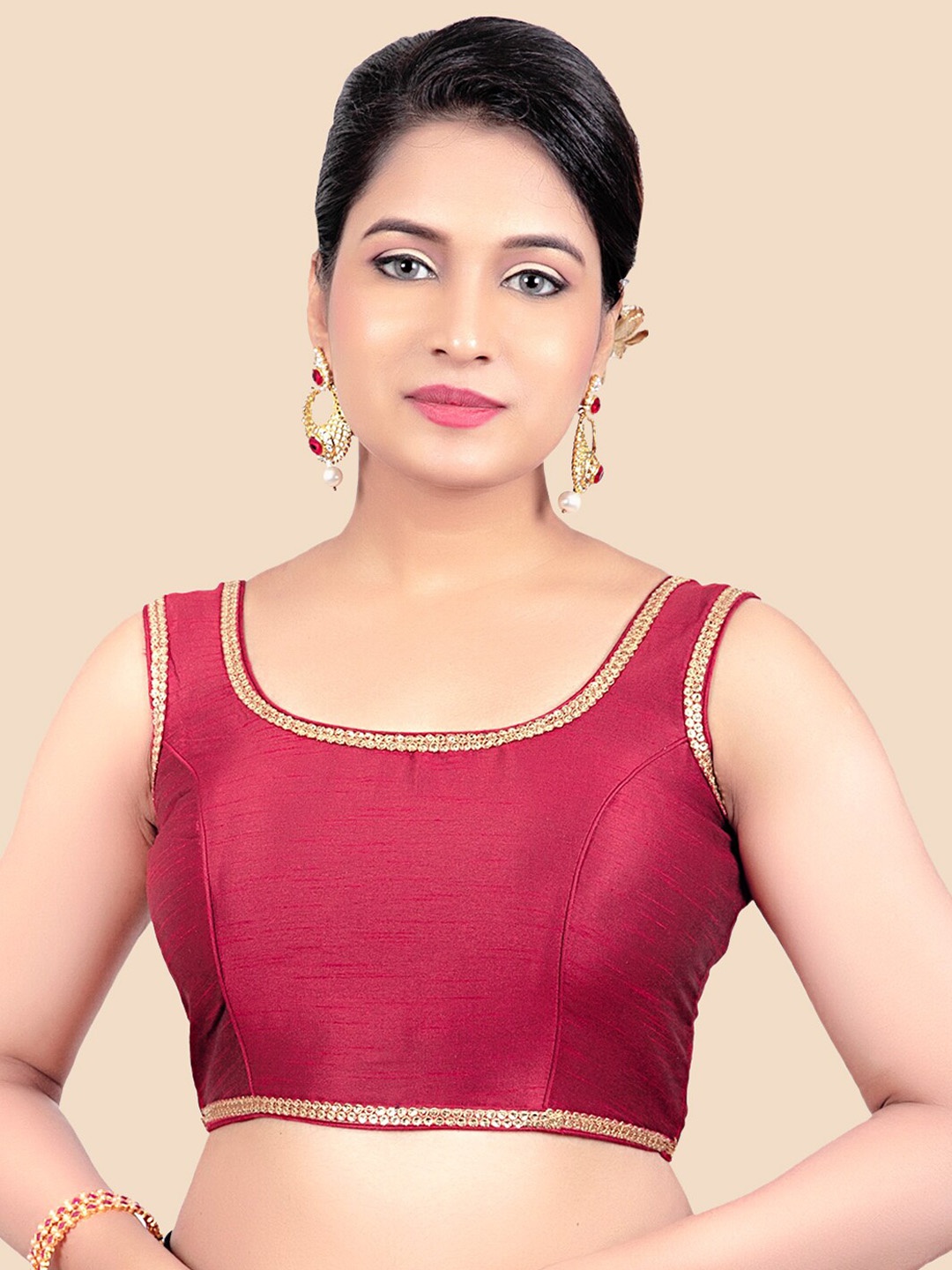 

FEMMIBELLA Maroon Solid Stone Work Lace Readymade Saree Blouse
