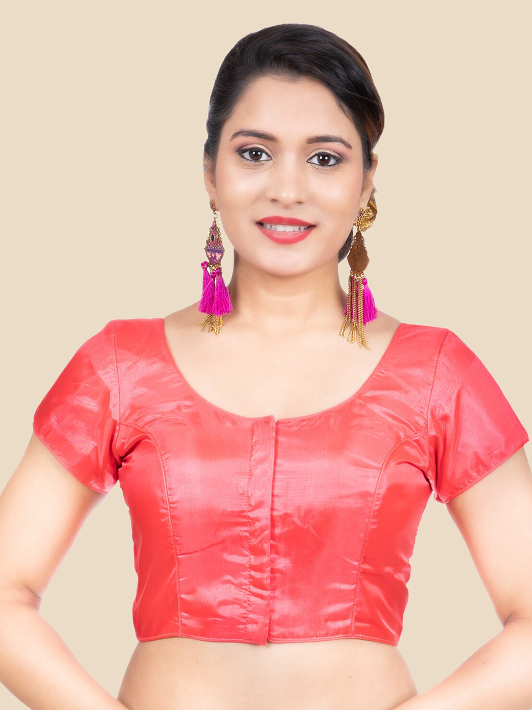 

FEMMIBELLA Women Pink Solid Princess Cut Padded Readymade Saree Blouse