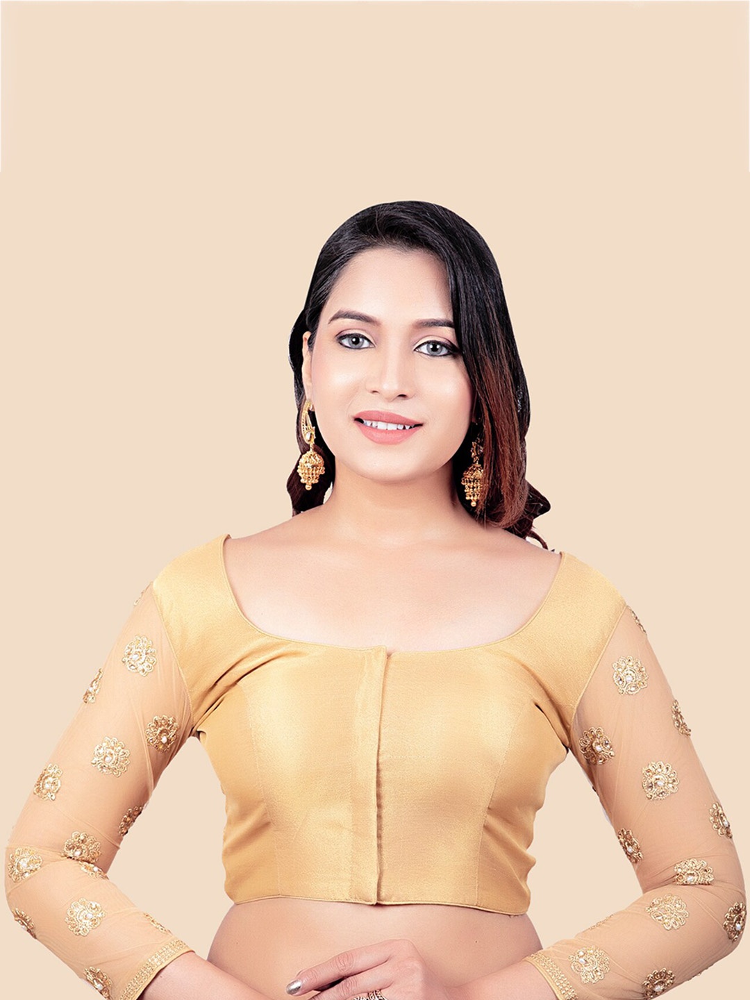 

FEMMIBELLA Gold-Toned Embroidered Saree Blouse