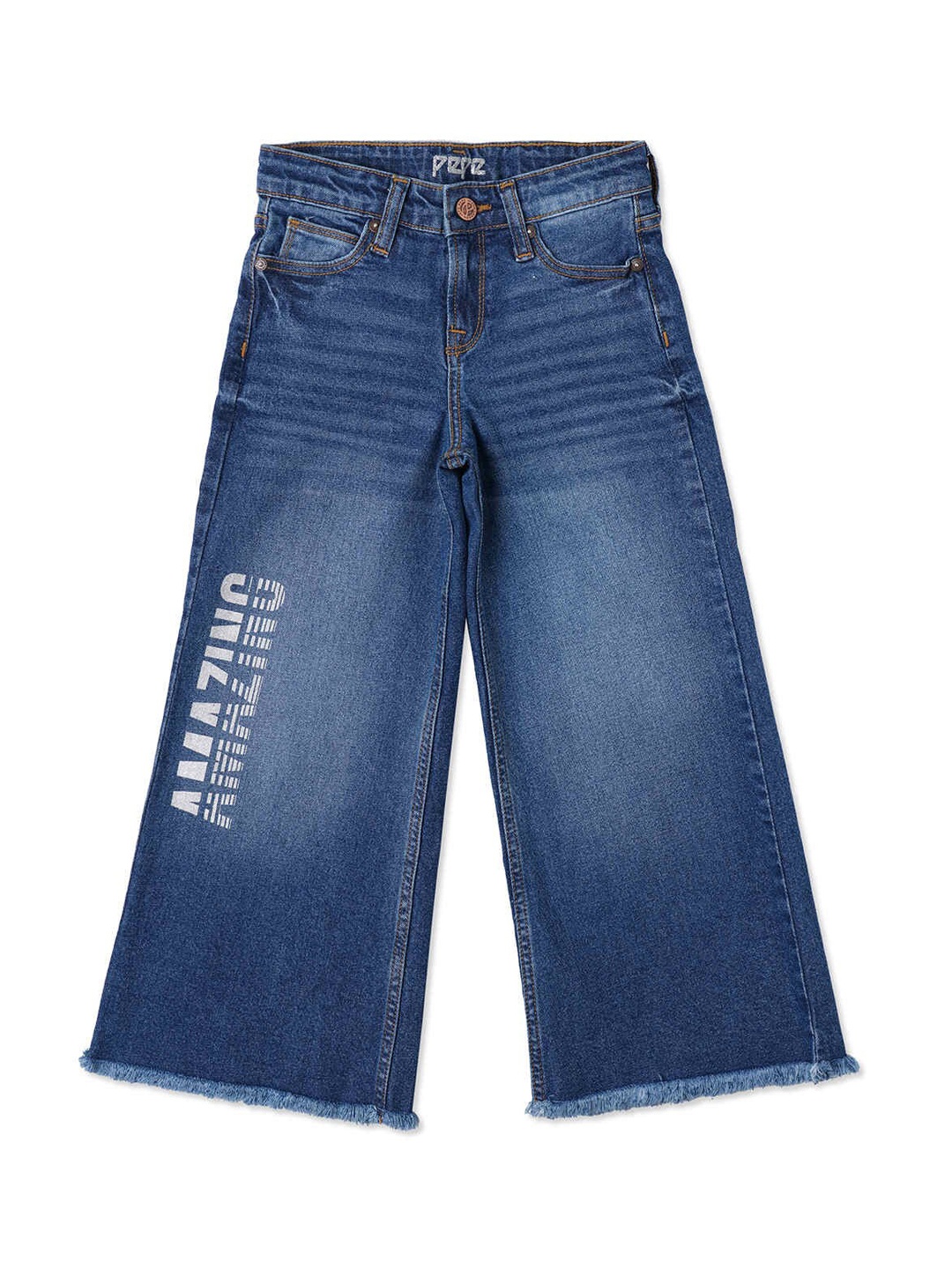 

Pepe Jeans Girls Blue Wide Leg High-Rise Frayed Hem Jeans