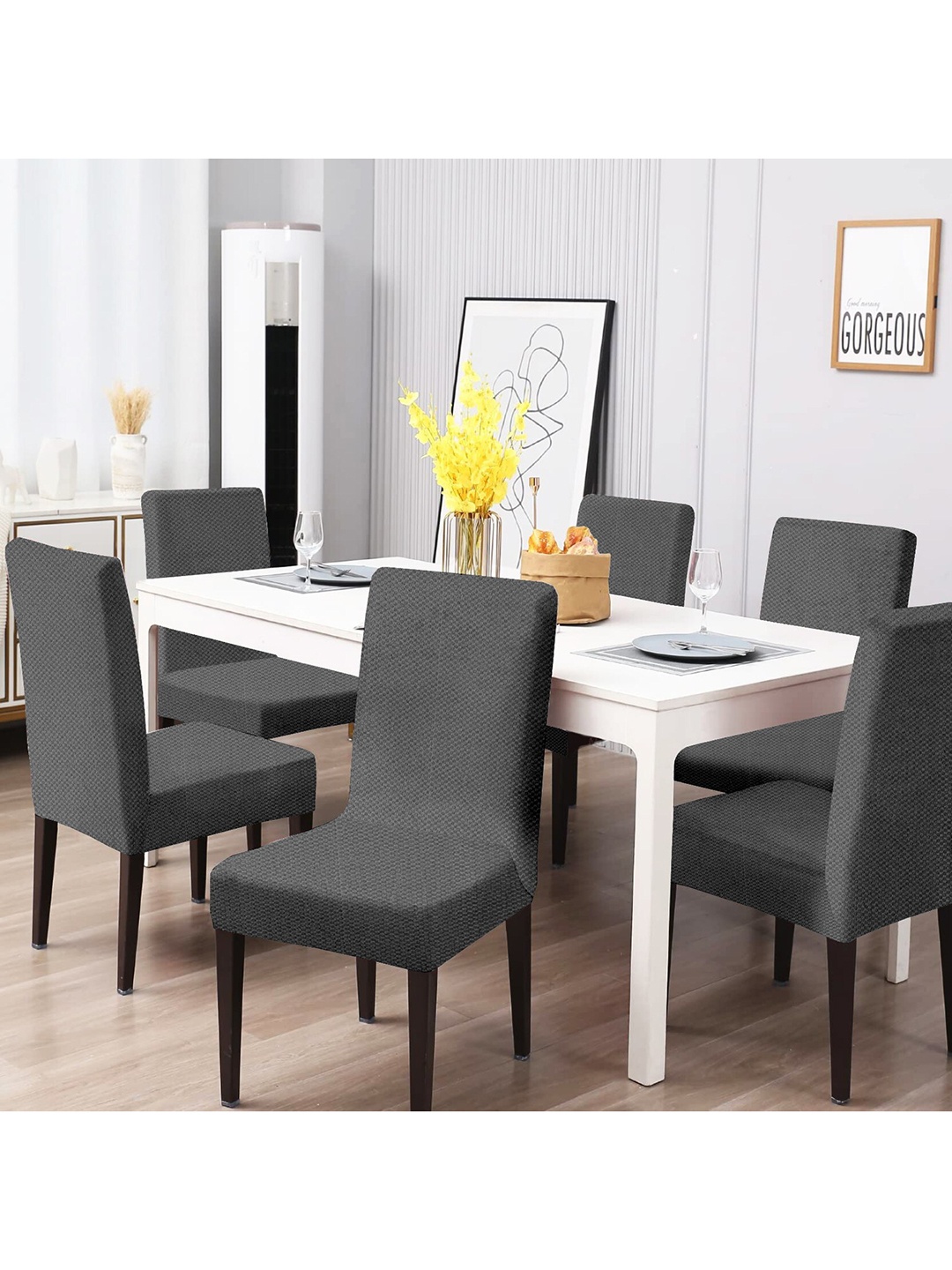 

Cortina Set Of 6 Solid Chair Covers, Grey