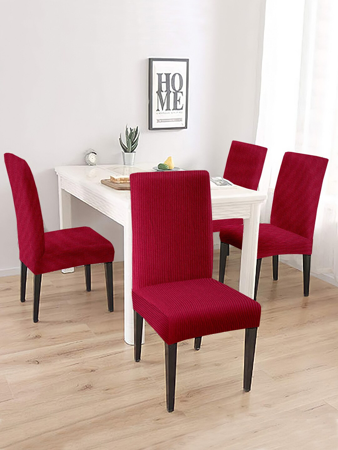 

Cortina Set of 4 Maroon Jacquard Stretchable Chair Slip Covers