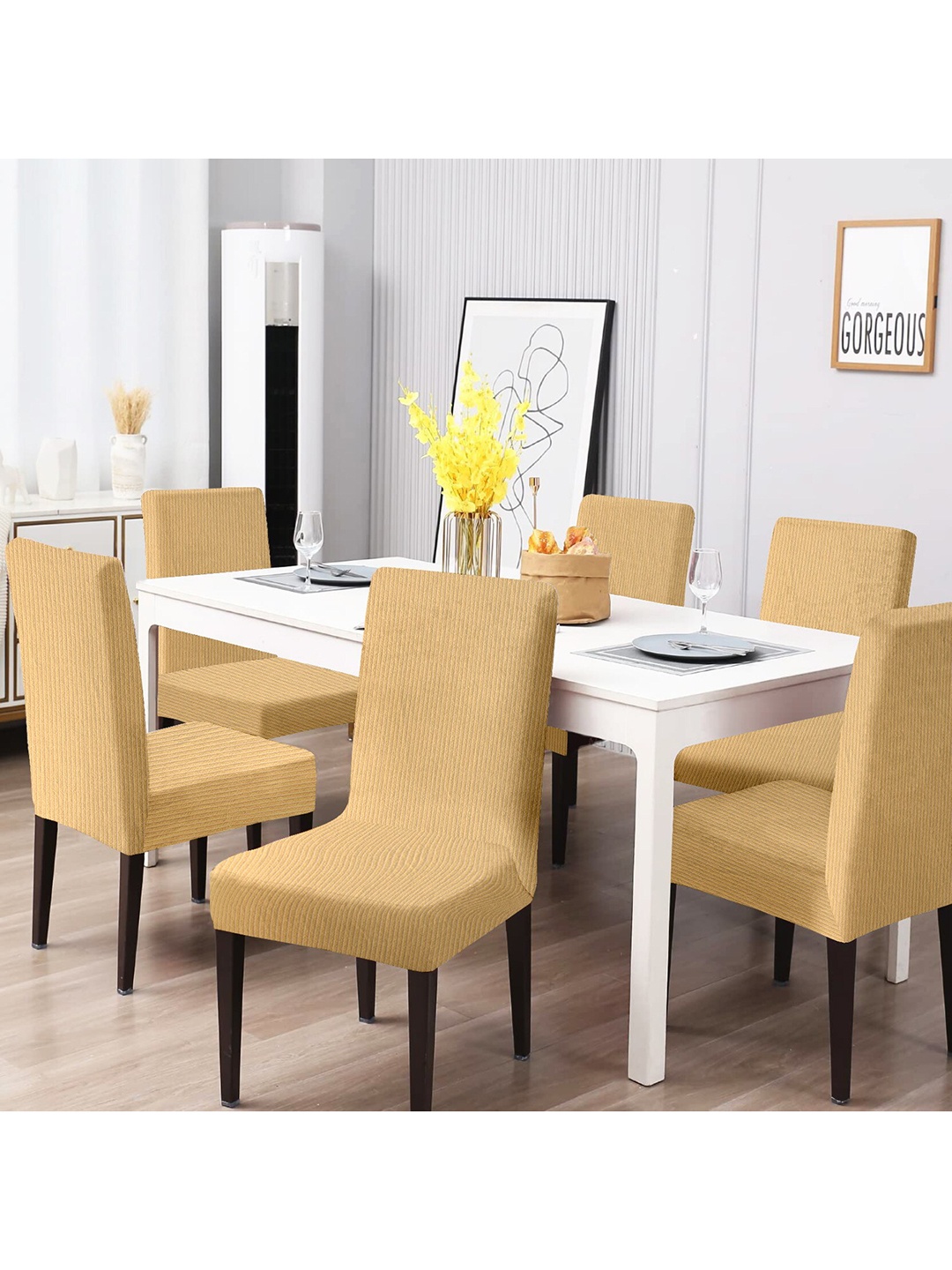 

Cortina Cream-Colored Set of 6 Jacquard Stretchable Chair Slipcovers
